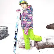 [7HAHA3] Girl's Snowsuit Children Snowboard Ski Jacket Pants Set Youth Windproof Stripe Pattern Coat Warm in -30°C (-22℉)