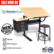 Drafting Table With Stool Drawer Set Adjustable Angle Dual Worktop Drawing Desk