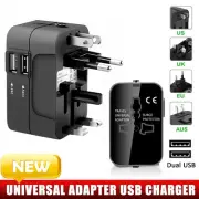 Universal Dual-USB World Travel Plug Adapter Power Outlet Converter EU US UK AU