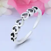 3mm Sideways Hearts Band 925 Sterling Silver Toe Ring Thin Adjustable Toe Ring