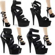 Pleaser 6" Heel 1 3/4" Pf Criss Cross Back Zip Adult Women Shoes Sandals Del64Xx
