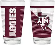 Rico Industries NCAA Texas A&M Aggies 16 oz Pint Glasses with Digitally Printed Logo, Practical Set of 2 Classic Drinking Glasses, for Fans, Dishwasher Safe