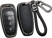 ontto Alloy Car Key fob Cover Fit for Hyundai Solaris Sonata Hybrid Nexo NX4 New Grand Santa Fe Tucson 2021 2022 2023 Leather Key case Shell Key Holder Keyring Keychain Accessories Black