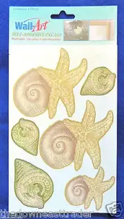 6 Wall Art Self Stick Adhesive Decals Conch Sea Shells Starfish Decor Accents