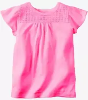 Carter's Girl's Flutter Sleeves, Lace Yoke, Neon Pink T-Shirt; 6 Months