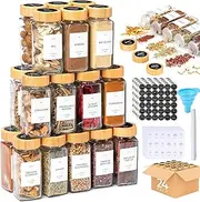 Spice Jars – 24 PCS Glass jar with Bamboo Lid, 4OZ Spice Containers with Labels, Condiment Pot, Seasoning Storage Bottles for Spice Rack, Cabinet, Drawer (24 Pack)