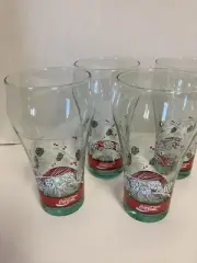 Set of 4 Libbey VTG Coca-Cola Enjoy Coke Glasses Christmas Pine Cone & Holly