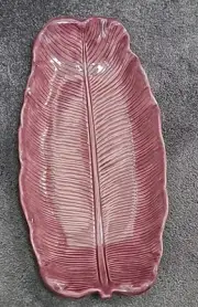 METLOX Pottery PLUM LOTUS Banana Leaf Tray lARGE Vintage California NEW 16"