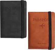 [homfanseec] 2 Pack Passport Holder for Women and Men, PU Leather RFID Blocking Passport Cover Travel Wallet (Color:Black, Brown)