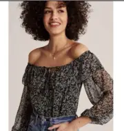 Abercrombie & Fitch Women’s Bodysuit Off-the-shoulder Chiffon Top Size Small