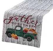 Long Tapestry Table Runner (13"x72") FALL, GREEN PUMPKINS TRUCK, GATHER TOGETHER