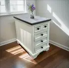 Nightstand Storage Bedside Cabinet Nightstand Dark Grey MDF Top White Oak Drawer