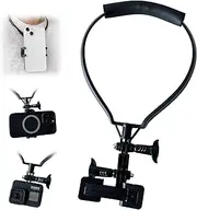 Fofvccv Portable Neck Mount for Action Camera & Phone - Quick Release Neck Phone Holder POV/Vlog Hands-Free Recording, Compatible with iPhone Android for Cycling Sports Photography (Black)