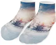 [QMNVBDS] Beautiful Landscape Trees Snow Flakes Socks Ankle Length Socks Casual Short Socks for Women Men Low Cut Sports Socks Running Socks No Show Socks Ankle Socks Athletic Socks Workout Socks