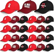 [Croloose] 24 Pack Awareness Caps Cancer Hats Unisex Aids Awareness Caps for Walk Cause Public Charity Volunteer Party Supplies, Bright Red, Dark Red, Black, One Size