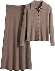 [Jegsnoe] Women Sweater Cardigan Skirts 2-Piece Set Spring Autumn Casual Slim Knit Cardigan + Skirt Suit