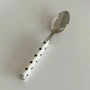 Polka Dot Stainless Steel Knife / Fork / Spoon Dessert Spoon - Polka Dot - Black & White & Silver - One Size