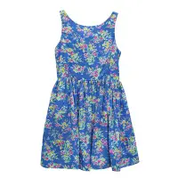 在飛比找Yahoo奇摩購物中心優惠-Ralph Lauren 女童碎花無袖連身裙洋裝-藍色-(1