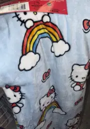 Hello Kitty Rainbow Clouds & Bows Blue Throw Blanket Twin