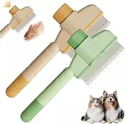 Pet Hair Removal Comb Flea Comb New with Release Button for Cat Dog, New Pet Grooming Brush, De-Shedding Dog Hair Comb, Cat Supplies, Pet Grooming Brush Supplies (Yellow+Green）