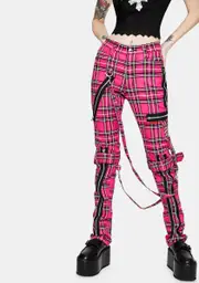 [Tripp NYC] Neon Pink Plaid Bondage Pants