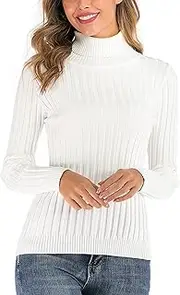 [Enjoyoself] Women's Ribbed Turtleneck Pullover Fine Knit Elegant Long Sleeve Knitted Jumper Stretch Soft Warm Turtleneck for Autumn Winter