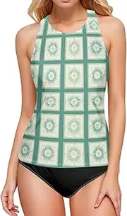 [Joisal] Swim Suit Tops, Bathing Suit with Built in Bra, Elegant Flowers Womens Plus Size Swim Top, Small