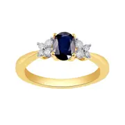 Bevilles Sapphire Ring with 1/5ct of Diamonds in 9kt Yellow Gold