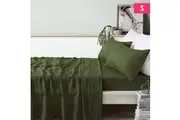 100% Linen Olive Sheet Set by Vintage Design Homewares