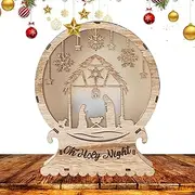Nativity Scene, Wooden Manger, Christmas Table, LED Ornaments, Religious Decorat Wooden Nativity Manger LED Table Ornaments,Rustic Manger Ornaments Home Decoration Festive Ornament for Holiday
