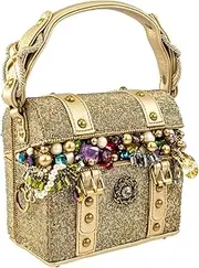 [MARY FRANCES] Secret Top Handle Treasure Chest Handbag, Gold, Gold
