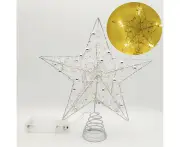 25cm Christmas Tree Star Topper Decoration, Illuminated Christmas Tree Star Topper for Interior and Exterior Christmas Tree Decoration, Silver Star