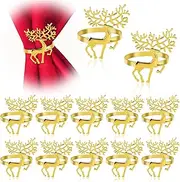 12pcs Christmas Reindeer Napkin Rings, Gold Reindeer Napkin Holders, Christmas Elk Napkin Buckle Set for Christmas Wedding Party Dinner Lunch Holiday Banquet Table Decoration (Gold, 1.6in)