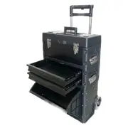Lockable Rolling Tool Box on Wheels 3 Compartment Combination Telescopic Handle