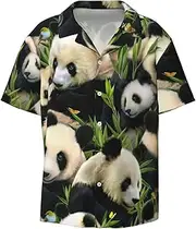 [EdWal] Cute Panda Print Men's Print T Shirts Short Sleeve Polo Shirts Casual Summer Beach Shirt for Men