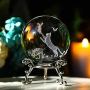 HDCRYSTALGIFTS Cat Crystal Ball with Stand 60mm 3D Engraved Decorative Glass Sphere Paperweight(Clear)