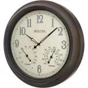 Bulova Wall Clock Round Analog Glass Quartz Classic w/ 2-Step Metal Case Bronze