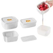 2Pcs Set Food Storage Drain Containers with Lids and Ventilation Holes