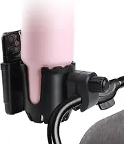 Stroller Cup Holder Compatible with Stanley Cups (30/40 oz), 2-in-1 Compatible with Stanley Cups Holder for Cup and Phone (Black)