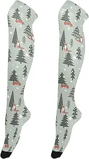[Caihoyu] Knee-High Socks for Women Casual Extra Long Socks Stockings Thigh High for Parties Foxes Firtrees, Foxes Firtrees
