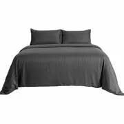 1800TC Stripe Quilt Doona Duvet Cover Set Single Double Queen King Super King Deep Grey