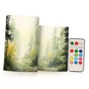 Flameless Candles Color Changing LED Candles with Watercolor Forest Pattern