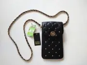 Studio Badgley Mischka Black Vegan Leather Touch Screen Crossbody Purse GoldLogo