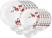 KRISHANA EXPORT STORE Opalware Dazzle Series Cherry Blossom Dinner Set - Elegant Opal Glass Dinnerware for 6 | Lightweight, Daily Use Crockery Set | White Plates and Bowls with Floral Design - 18 pcs