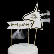HAPPY BIRTHDAY UNICORN CAKE TOPPER BLACK GOLD WHITE GIRL BABY SHOWER PARTY PICK