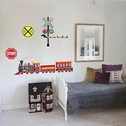 PLIGREAT Train Railway Road Sign Wall Stickers, Removable Vinyl Peel and Stick Wall Decals for Nursery Bedroom Playroom Daycare Center Wall Decoration Home Indoor Fun DIY Wall Art Decor