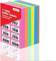 6 x Cloakroom and Raffle Tickets Books 1-1000 Tombola Draw Numbered Charity Events Prize Draw Lucky Draw (Mixed Colours)