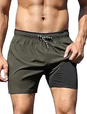 [unitop] Mens Swim Trunks with Compression Liner 5 Inch Inseam Surfing Board Shorts with Zipped Pockets