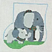 Hand-painted Needlepoint Canvas, Mama & baby elephant stocking, 18" mesh, NEW
