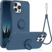 iPhone 13 Pro Max Case, Silicone with 360Ring Kickstand Holder (Support Magnetic Car Mount) Microfiber Cloth Fully Coverage Designed 6.7 inch (Blue)
